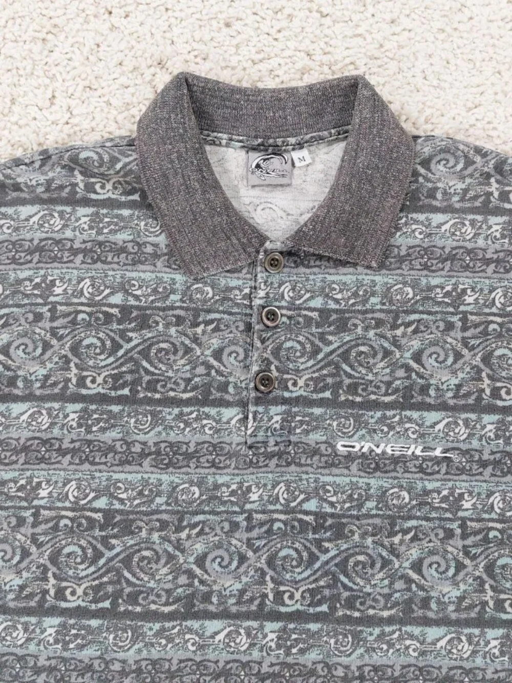 Vintage 90s O'Neill Surf Polo Shirt Medium, All Over Print, Tribal Summer Beach
